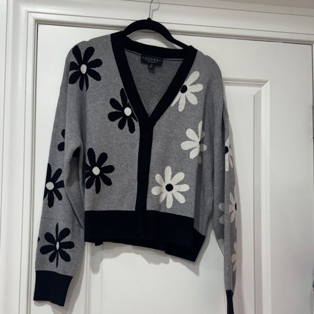 Laundry By Shelli Segal Gray and Black Floral Cardigan